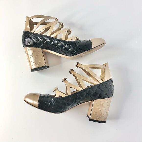 Chanel Quilted CC Logo 2017 Cruise Patent Leather Maryjane Platform Pumps 36.5 - Picture 7 of 11